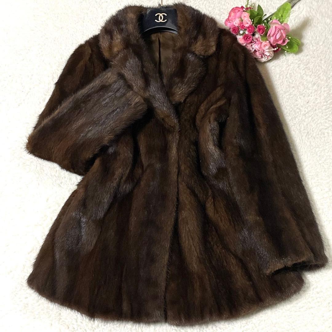 デミバフミンク 本毛皮 コート リアルファー サイズL相当 毛並み◎