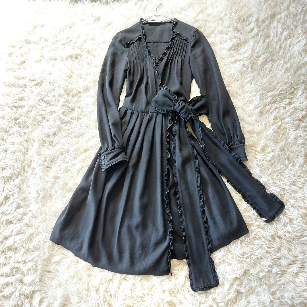 ADORE ワンピース サイズ38 黒 ラップワンピース リボン