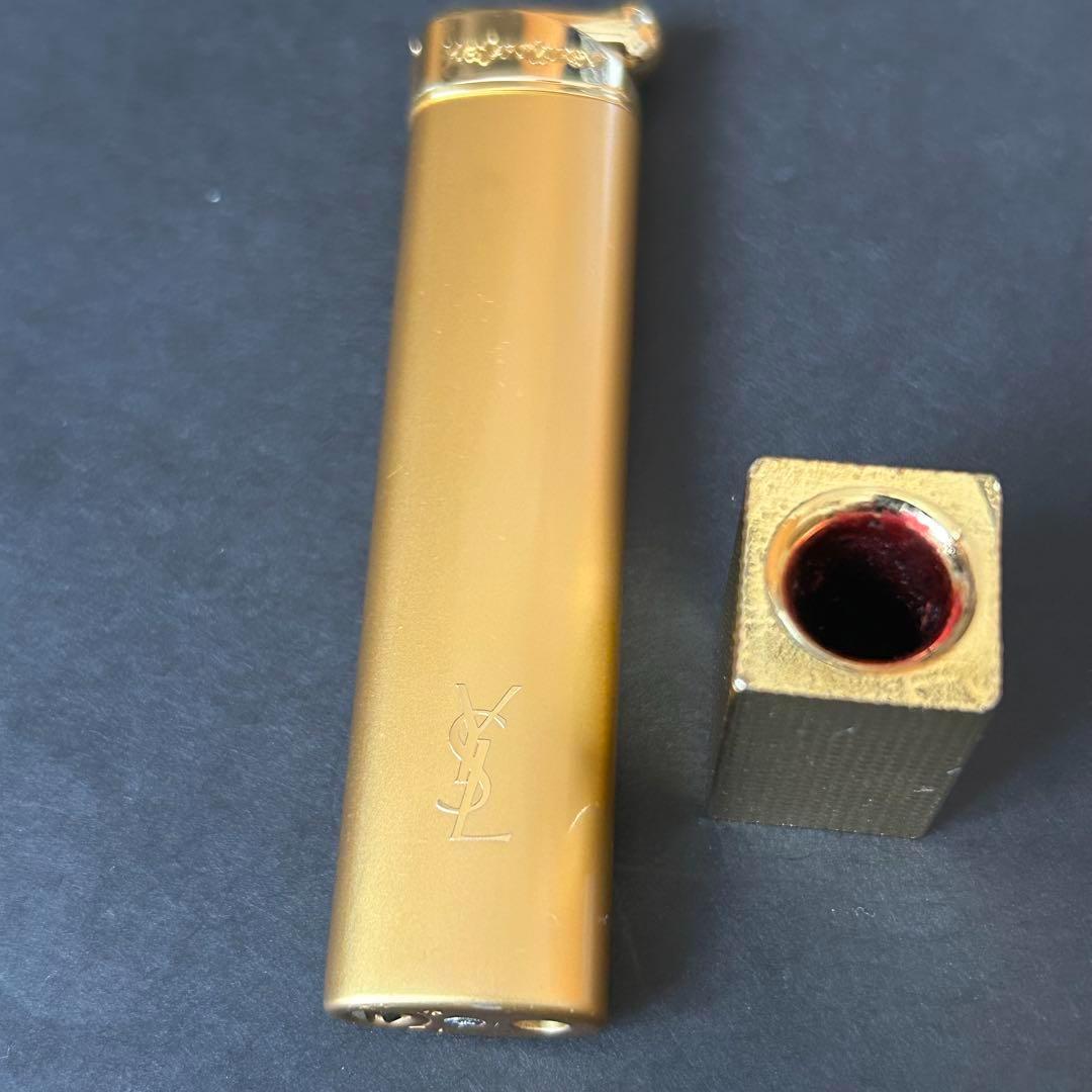 イヴサンローラン シガレットケース＋ライター＋火消 黒金 ロゴ ユニセックス美品