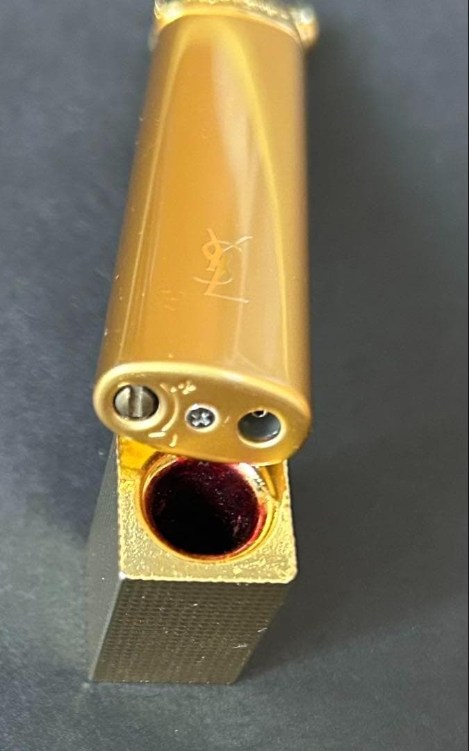 イヴサンローラン シガレットケース＋ライター＋火消 黒金 ロゴ ユニセックス美品