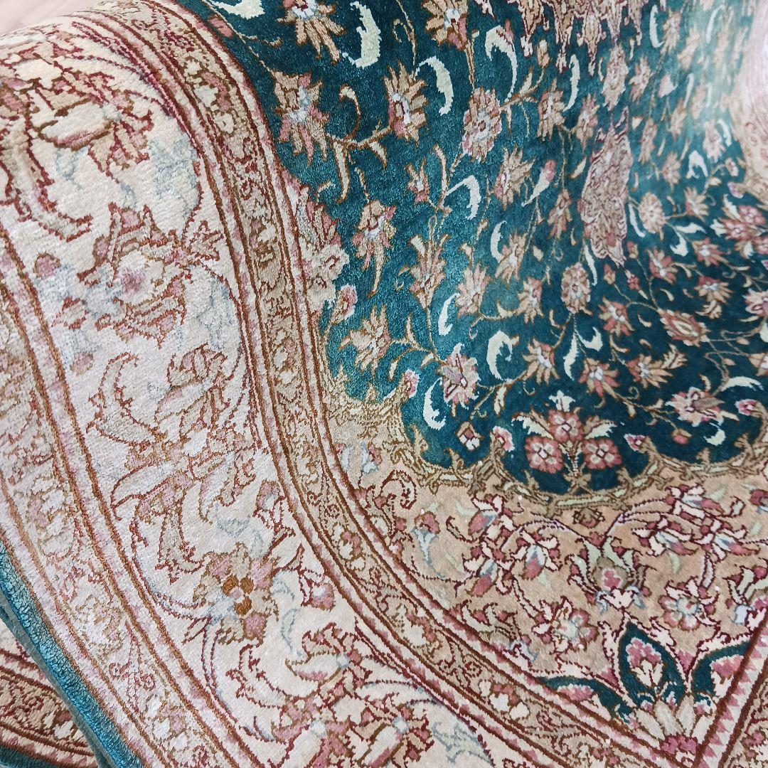 Y3134 高級ペルシャ クム産 シルク100% 手織り絨毯 80×122㎝