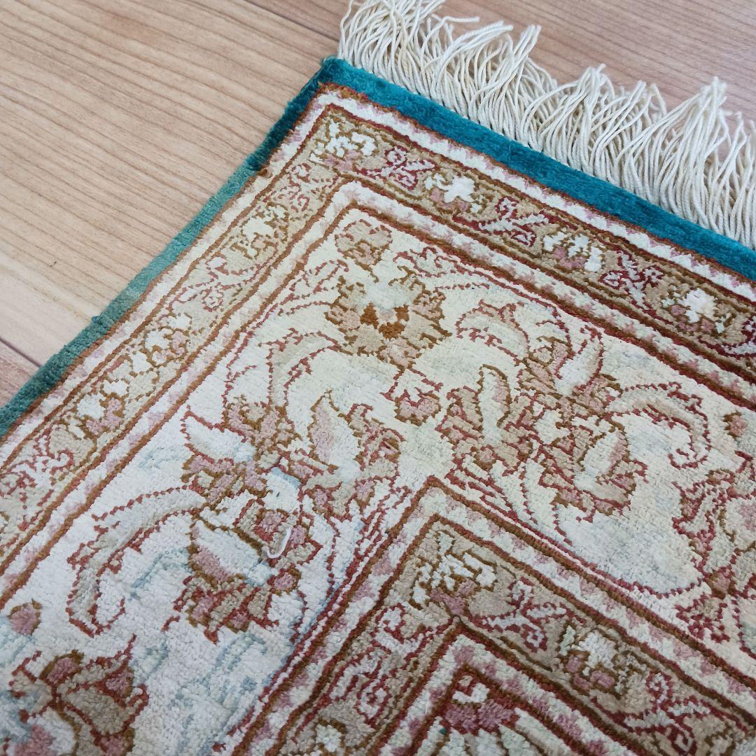 Y3134 高級ペルシャ クム産 シルク100% 手織り絨毯 80×122㎝