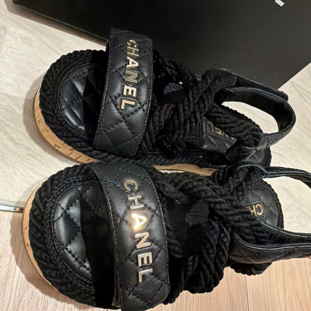 CHANEL ブラックサンダル エスパドリーユスタイル