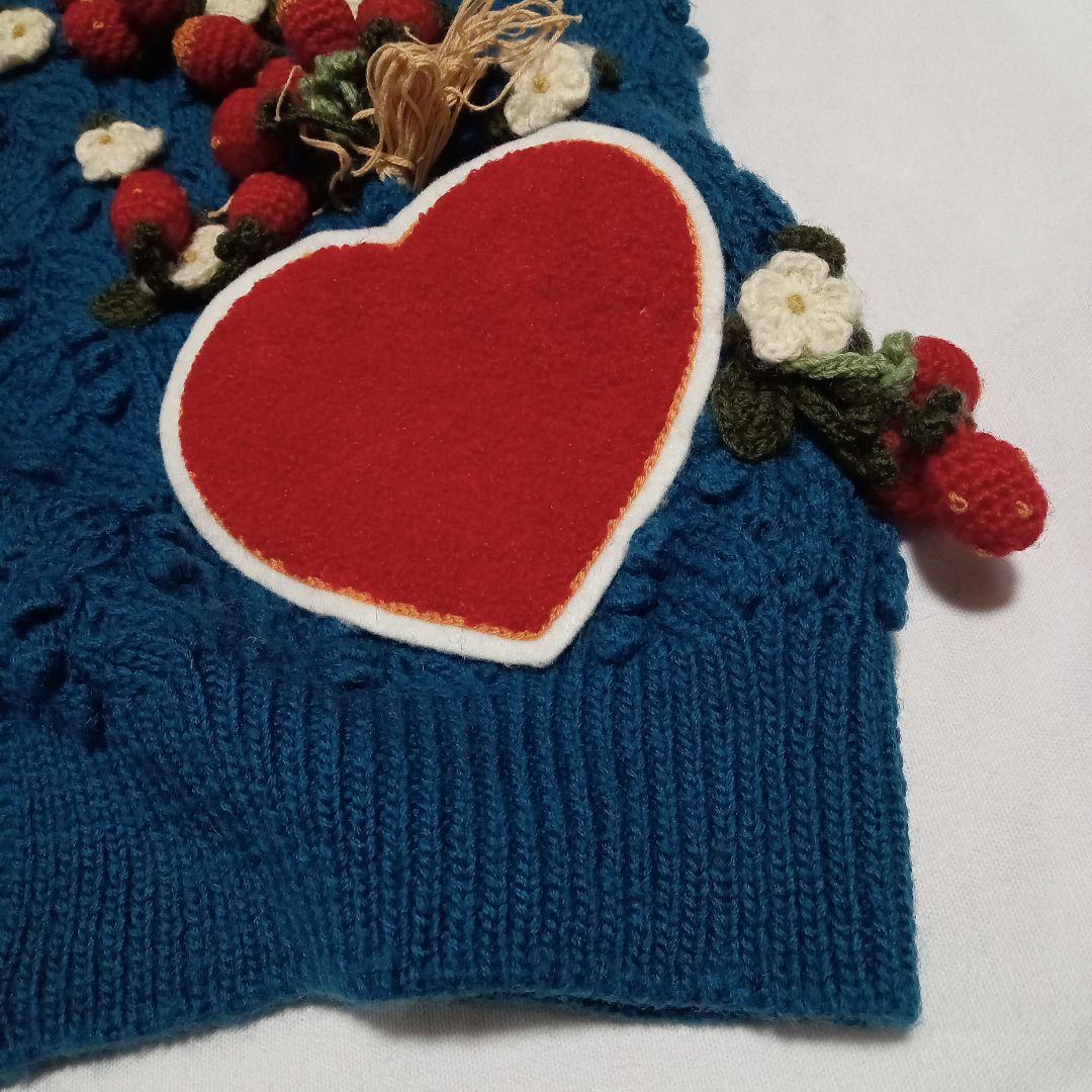 s*o様 ピンクハウス ニットカーディガン いちご・ハートモチーフ付き 青
