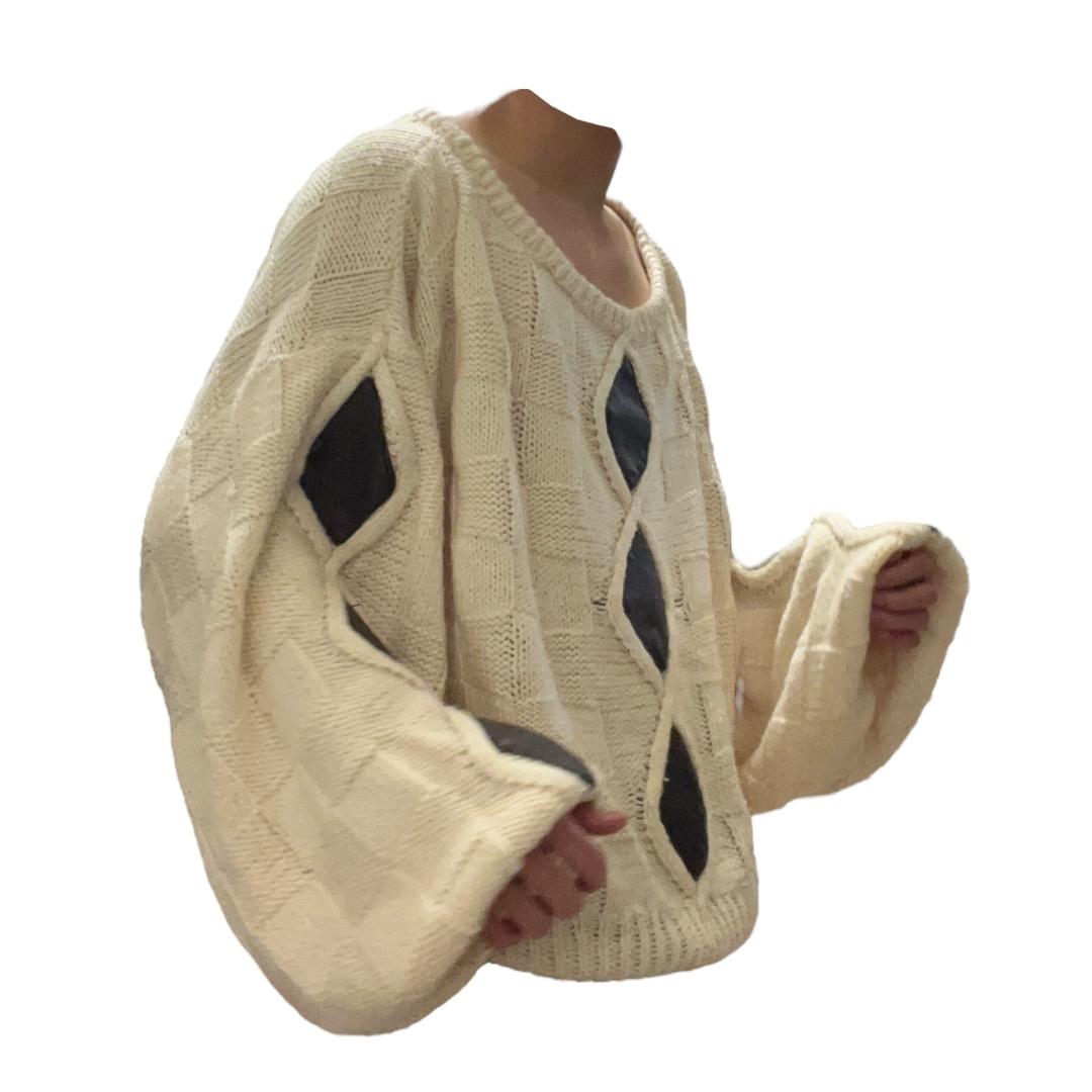 【良シルエット】90s レザードッキング デザイン boxy ニット