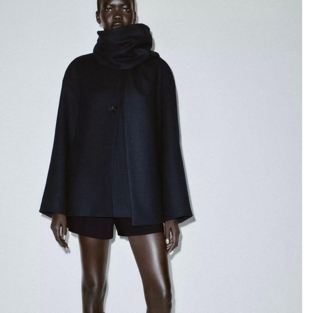 新品タグ付き ZARA ウールショートスカーフコート Sサイズ ケープコート