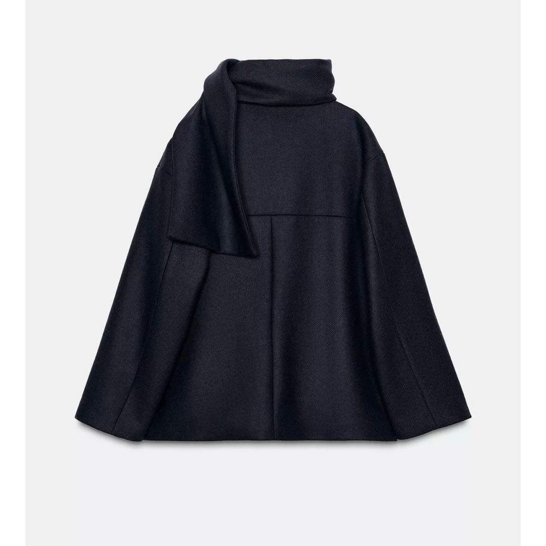 新品タグ付き ZARA ウールショートスカーフコート Sサイズ ケープコート