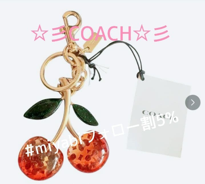 新品未使用コーチチャームチェリーシグネチャーキーホルダーレディースメンズ送料無料