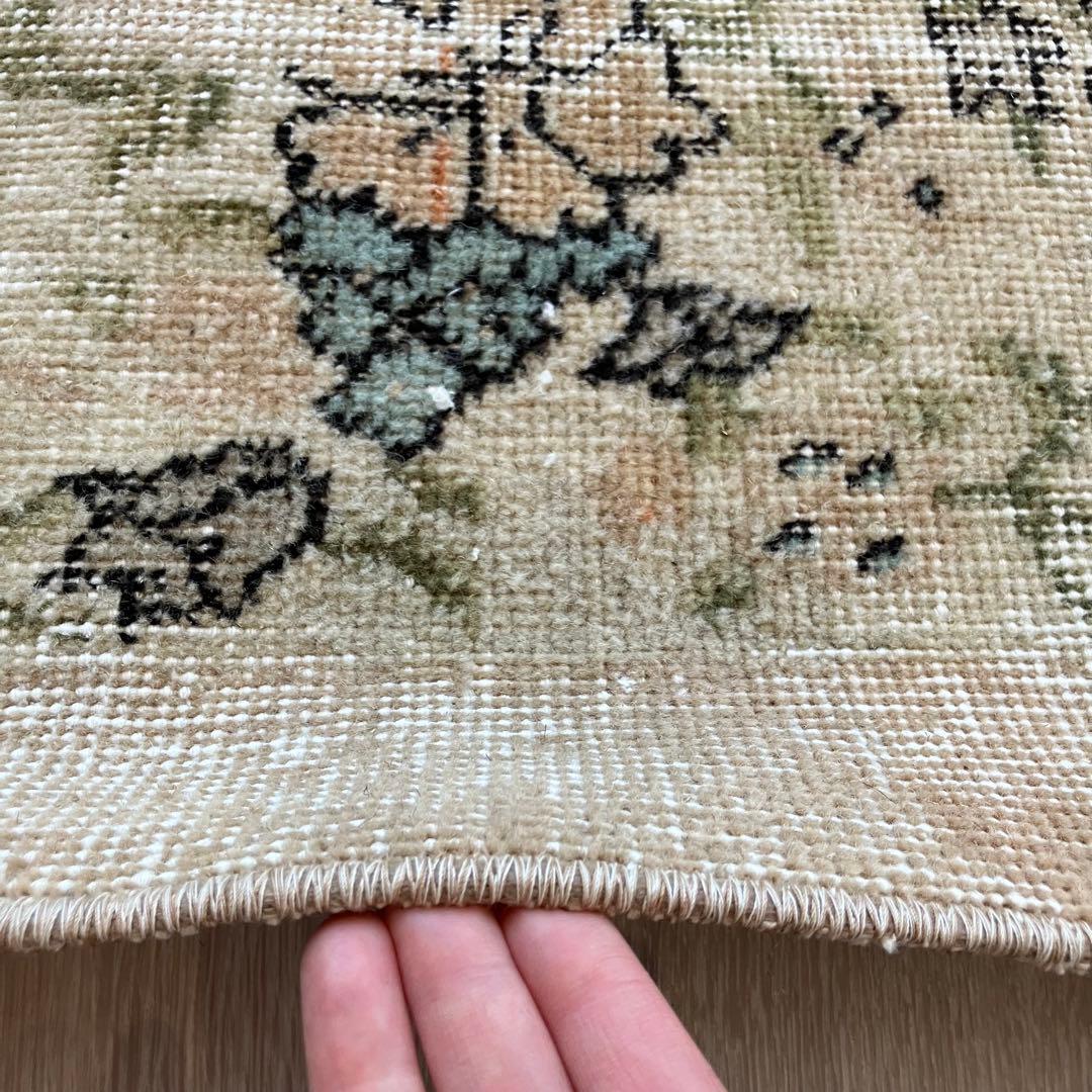 コーラル✳︎93×192カフェラテ／スカイブルー　フラワー　トルコヴィンテージラグ