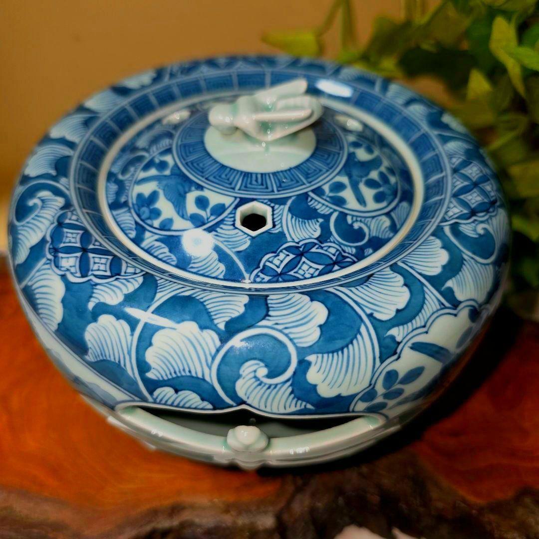 青雲窯 有田焼 染付祥瑞 山水風景図 青雲 茶道具 透かし彫り蜻蛉 三つ足香炉