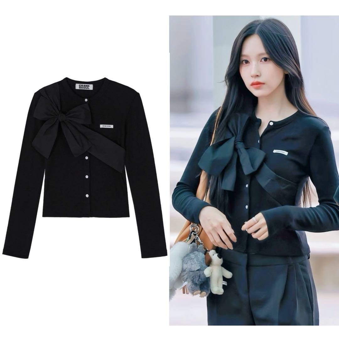 CRANK リボン ニット カーディガン ブラック　twice