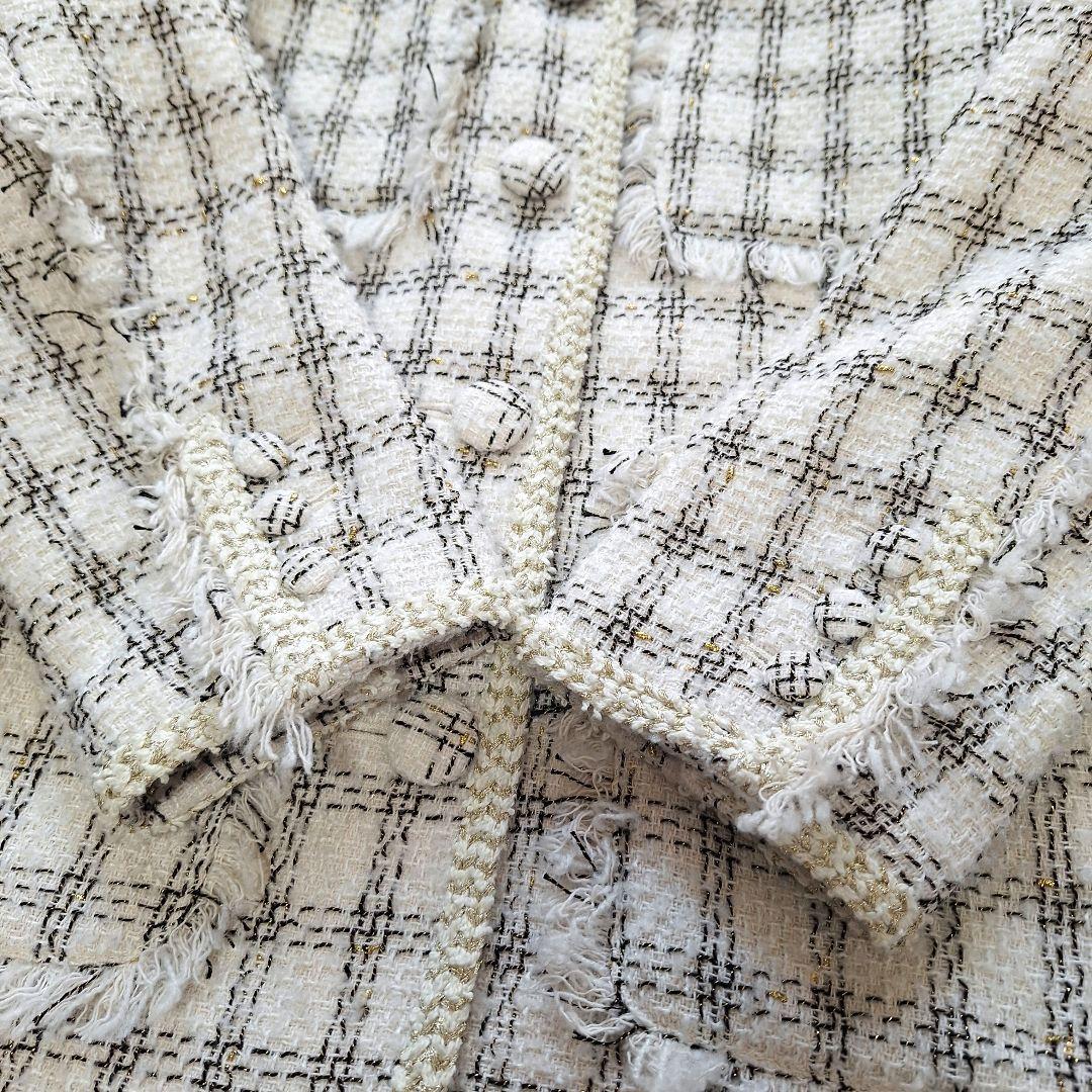 コエル　ツィードジャケット　ラメ入りチェック　ホワイト系　サイズ36　ヨンア