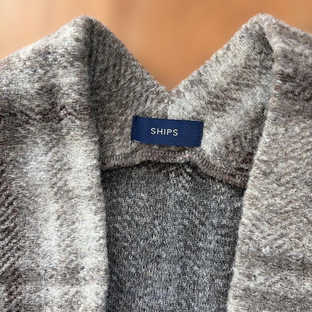 新品　SHIPS グレー チェック柄 カーディガン　イタリアンチェック