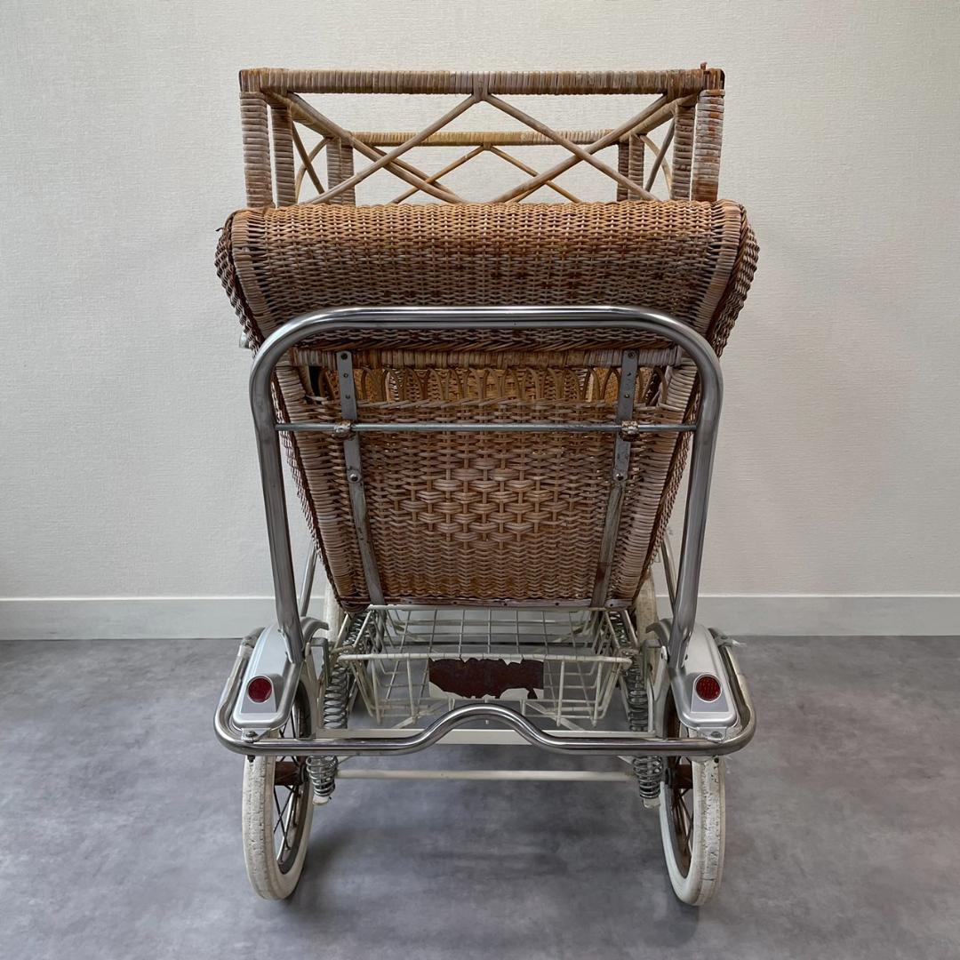 ヴィンテージ 乳母車 ベビーカー ラタン 昭和レトロ 籐 オブジェ ビンテージ