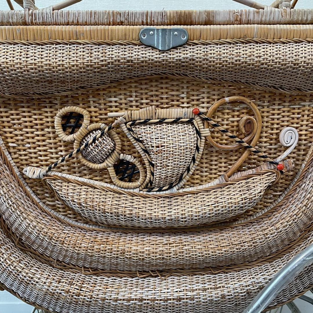 ヴィンテージ 乳母車 ベビーカー ラタン 昭和レトロ 籐 オブジェ ビンテージ