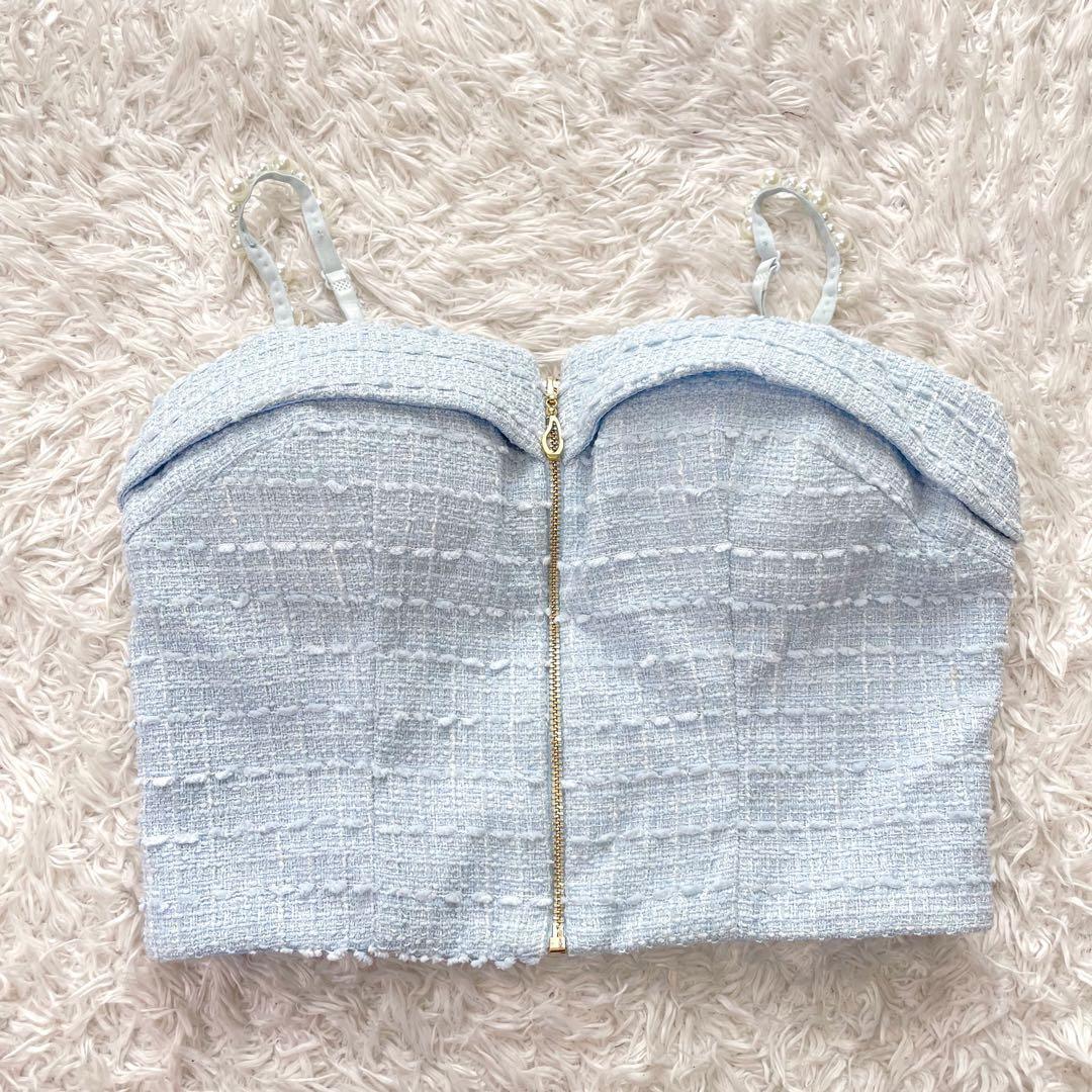 美品✨ジュエルズ　ツイードセットアップキャミドレス　S ブルー