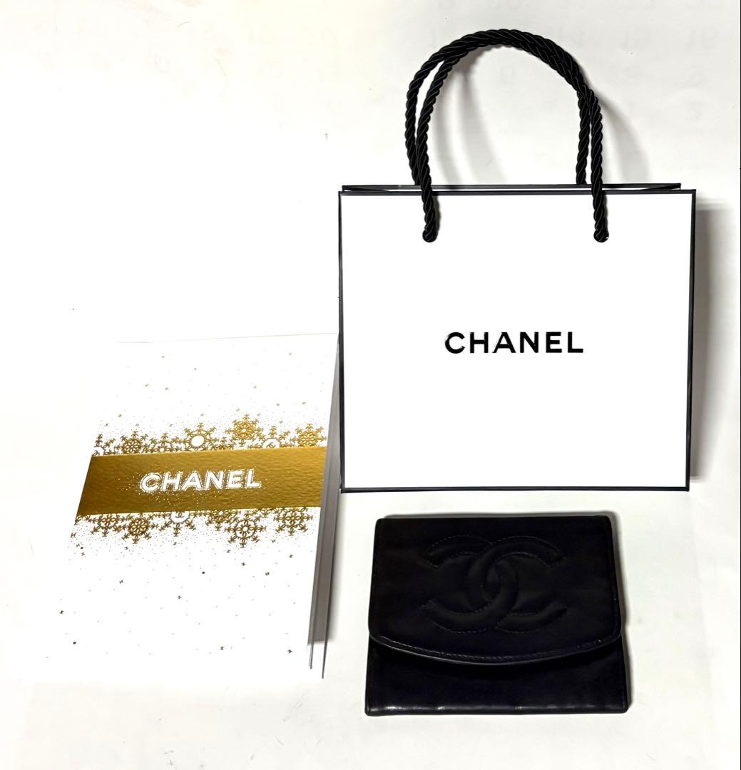 CHANELシャネル☆ブラックレザー ケース☆メッセージカード&ショッパー
