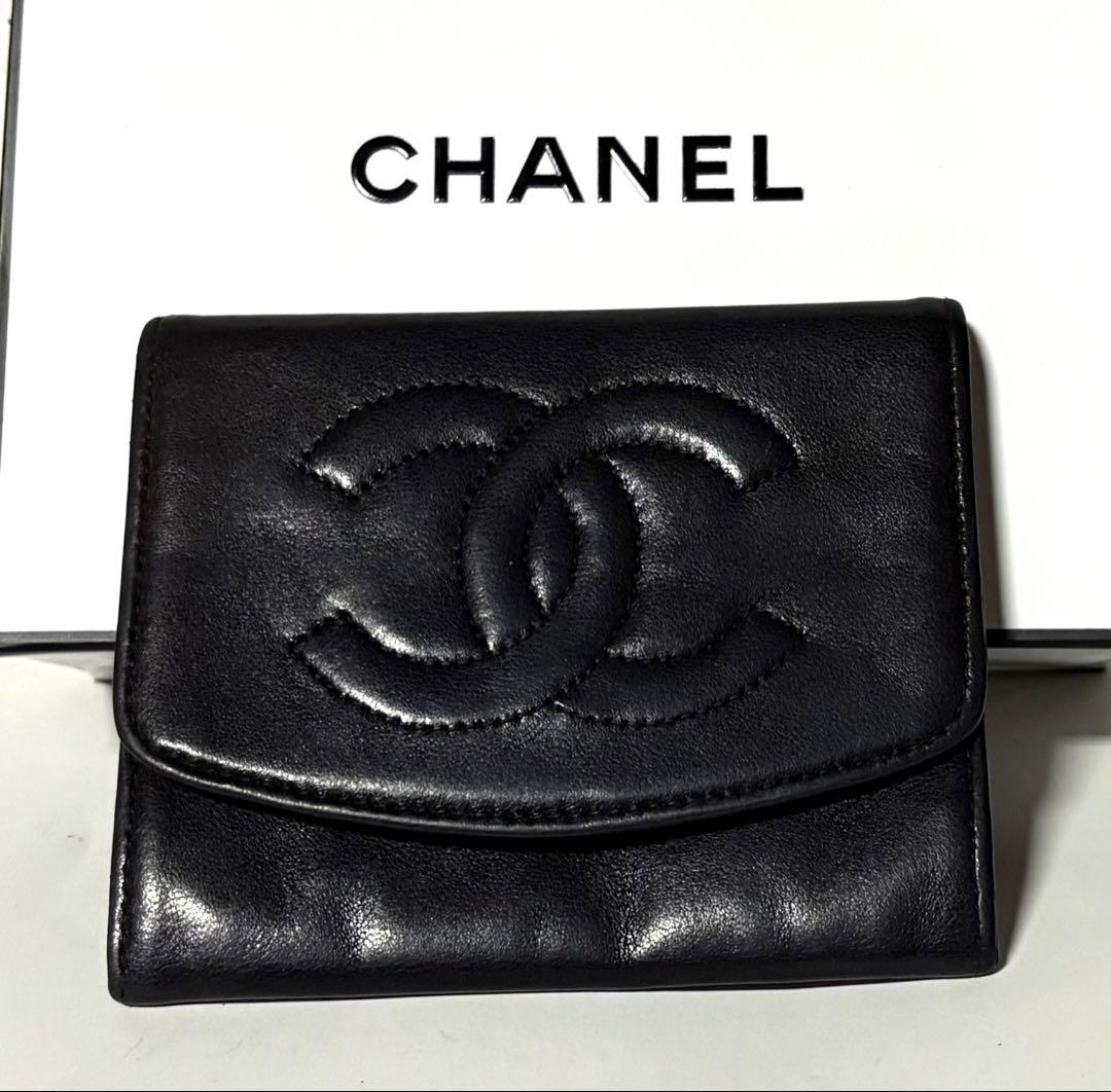 CHANELシャネル☆ブラックレザー ケース☆メッセージカード&ショッパー