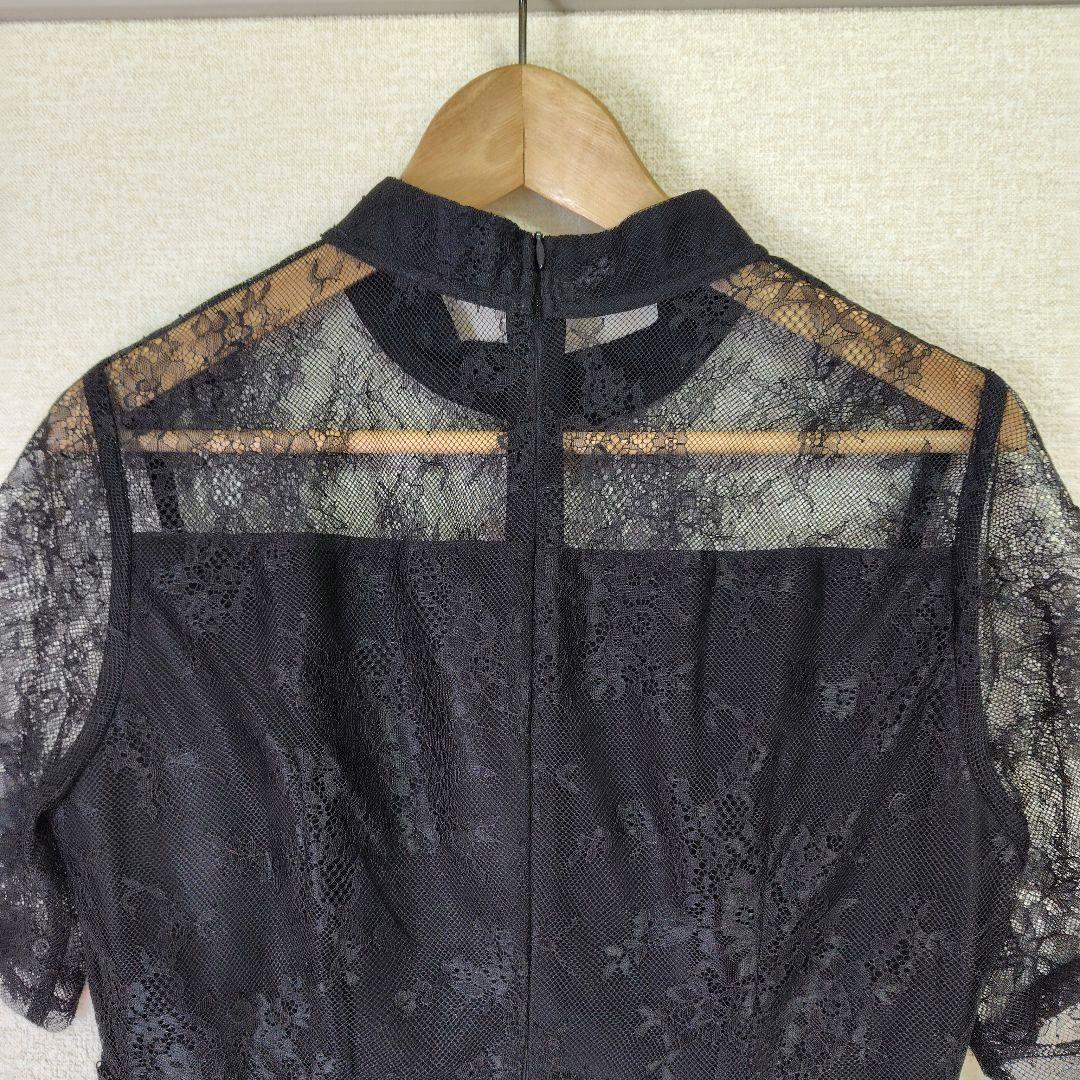 LEJA　ハイネック花柄レースウエストマーク透けロングドレスワンピース