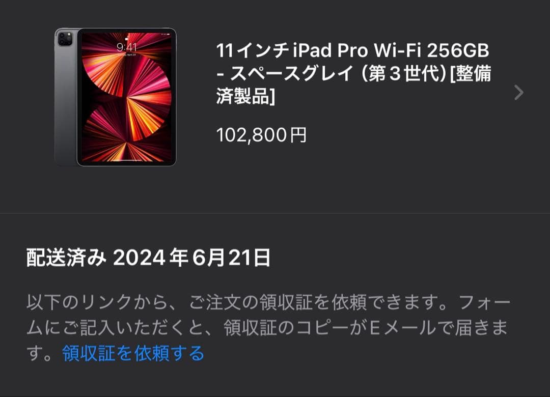 iPadPro 11インチ 第3世代 256GBスペースグレイ MHQU3J/A
