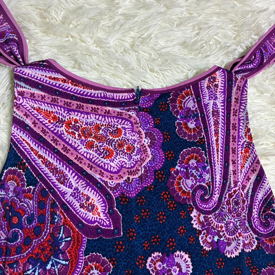 【美品】レオナール　LEONARD　ノースリーブ　リボンワンピース　ペイズリー柄