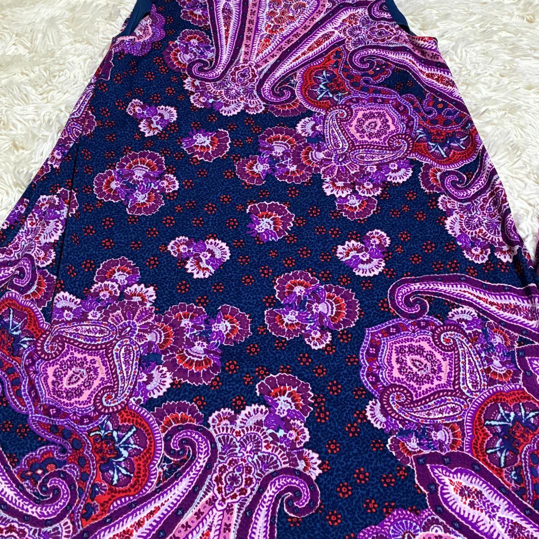 【美品】レオナール　LEONARD　ノースリーブ　リボンワンピース　ペイズリー柄