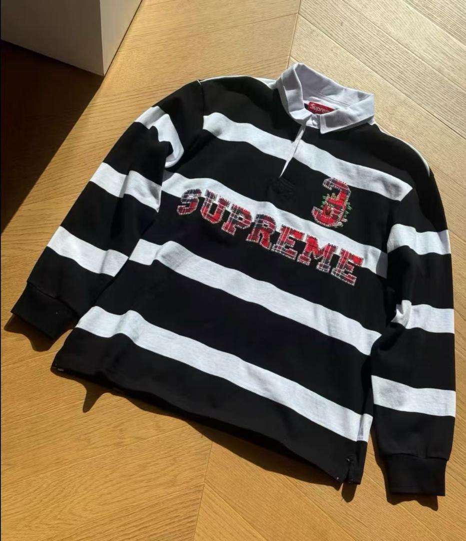 Supreme ストライプ長袖ポロシャツ 新品タグ付き