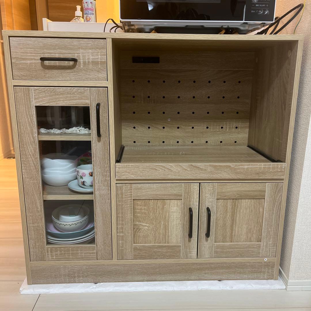 食器棚 収納棚 レンジ台 キッチン収納 ２口コンセント　組み立済 状態綺麗！
