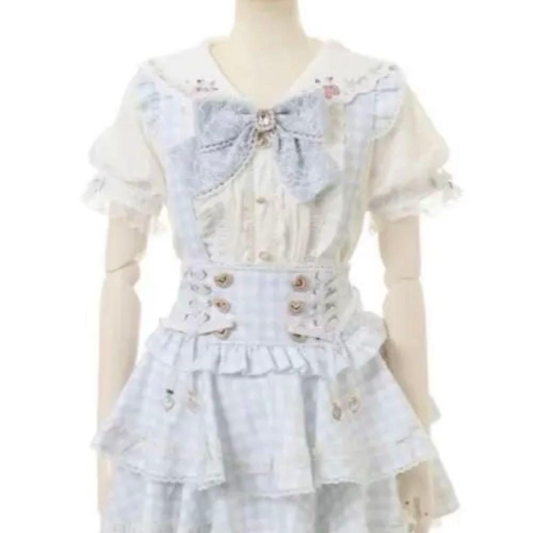 ꒰ LIZLISA ꒱ はしごリボンギンガムティアードスカパン ブルー