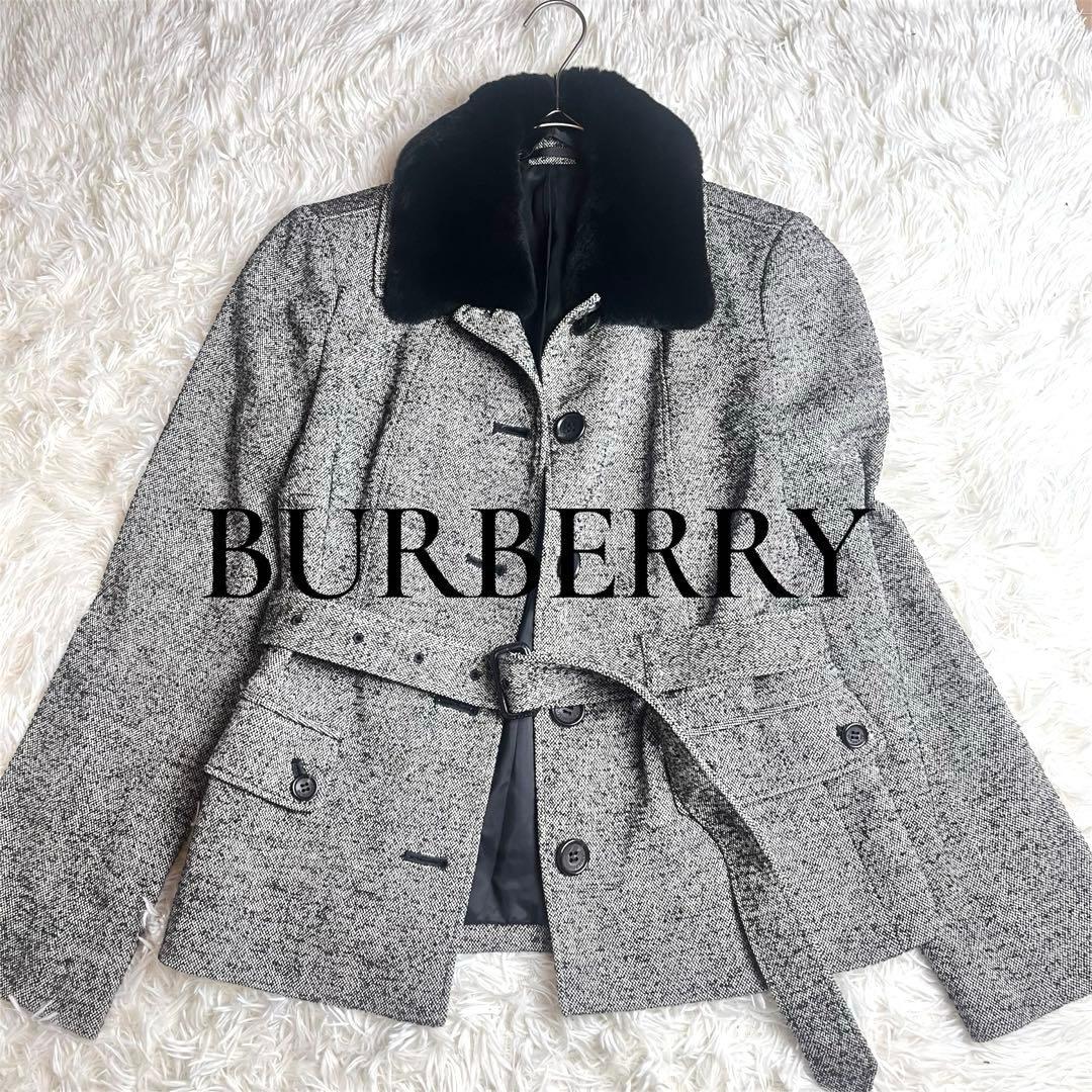 BURBERRY バーバリーロンドン ツイード ジャケット ラビットファー 40