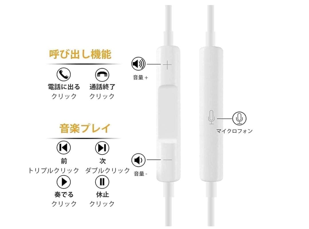 2025新版iPhone17.16用Type-C 有線イヤホンマイク付き通話対応