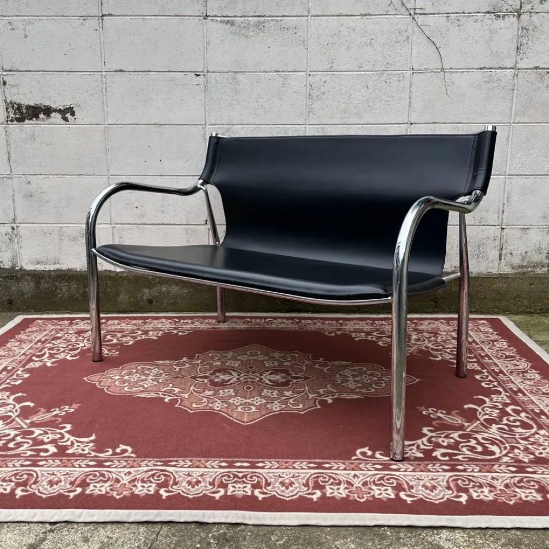 モダンデザイン◾️本革イタリアンレザー座面 2シーター ソファ チェア 2人掛け