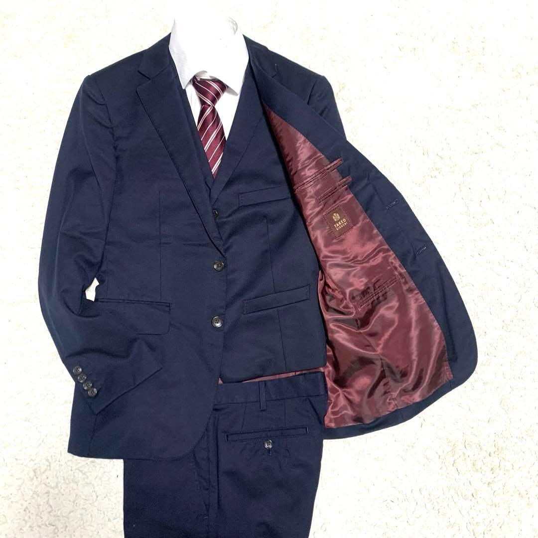 極美品 タケオキクチ カノニコ スーツ セットアップ 3ピース 赤タグ ネイビー