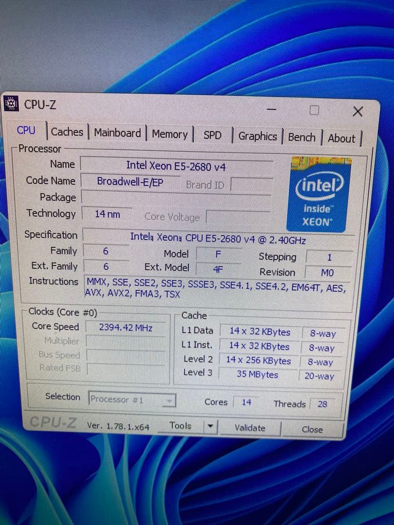 CPU intel Xeon-2680 v4 CPU