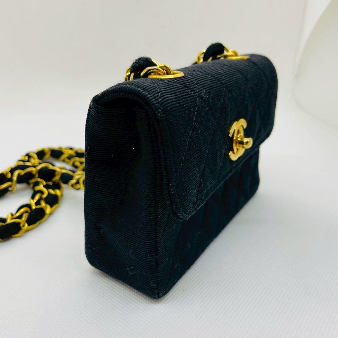 CHANEL　シャネル ミニマトラッセチェーンショルダー コットン ブラック