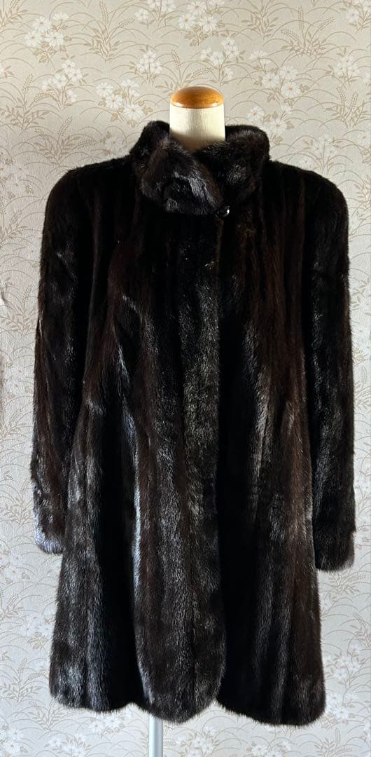 高級 SAFURON OSFUR ダークブラウン ミンクファーロングコート