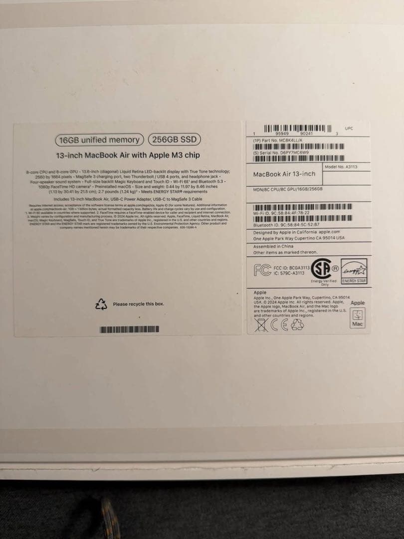 Apple MacBook (MacBook Air 13インチ M3チップ )