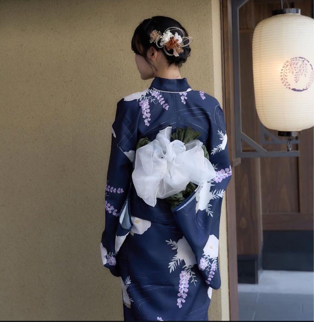ネイビー花柄浴衣・帯セット