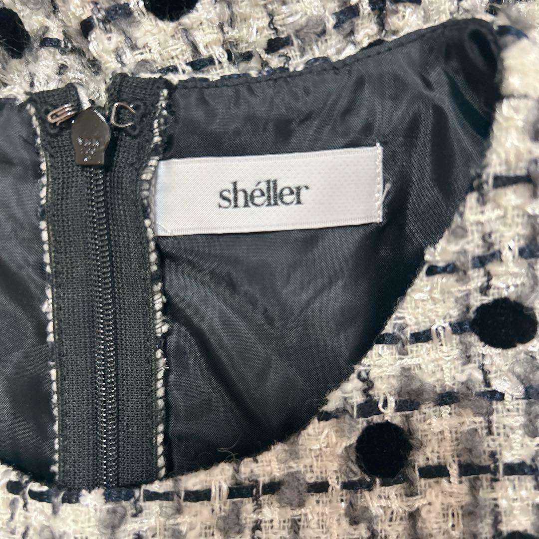 sheller シェリエ ノースリーブ ペプラムトップス 異素材 ブラック 黒