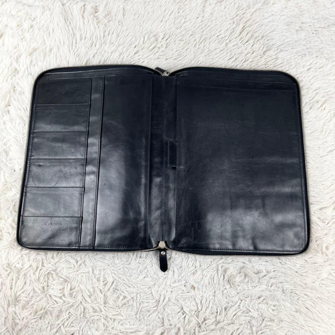 美品 ヴェルサーチ レザー ビジネスバッグ ロゴ型押し ファスナー ブラック