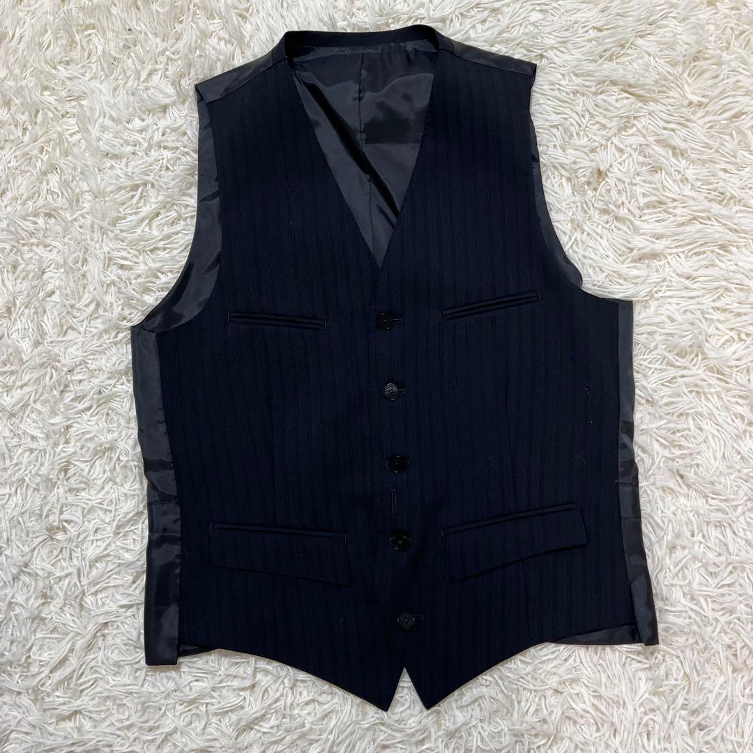 バーバリーブラックレーベル　3ピース　スーツ　セットアップ　ストライプ　黒　L