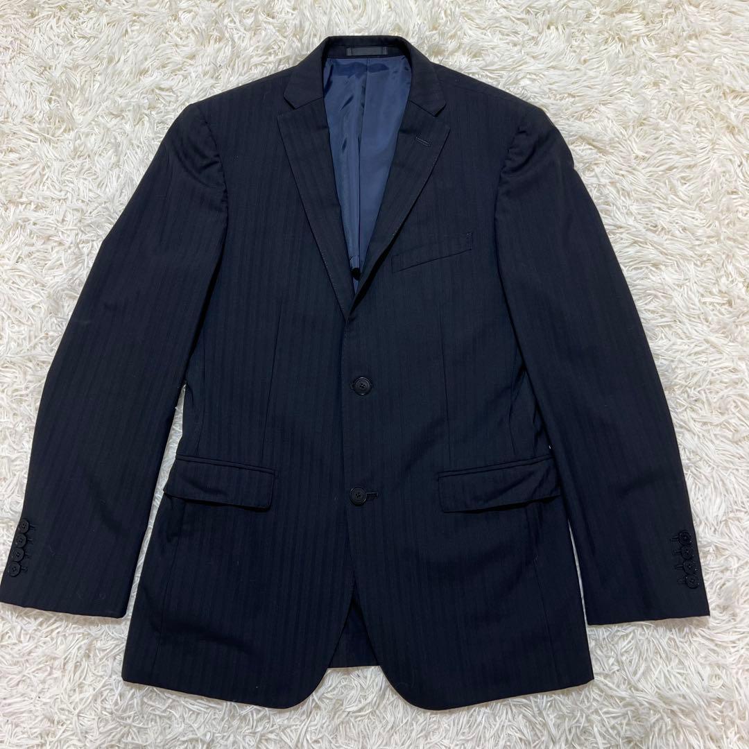 バーバリーブラックレーベル　3ピース　スーツ　セットアップ　ストライプ　黒　L