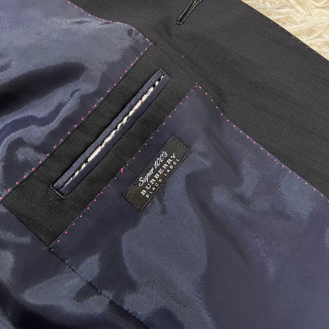 バーバリーブラックレーベル　3ピース　スーツ　セットアップ　ストライプ　黒　L