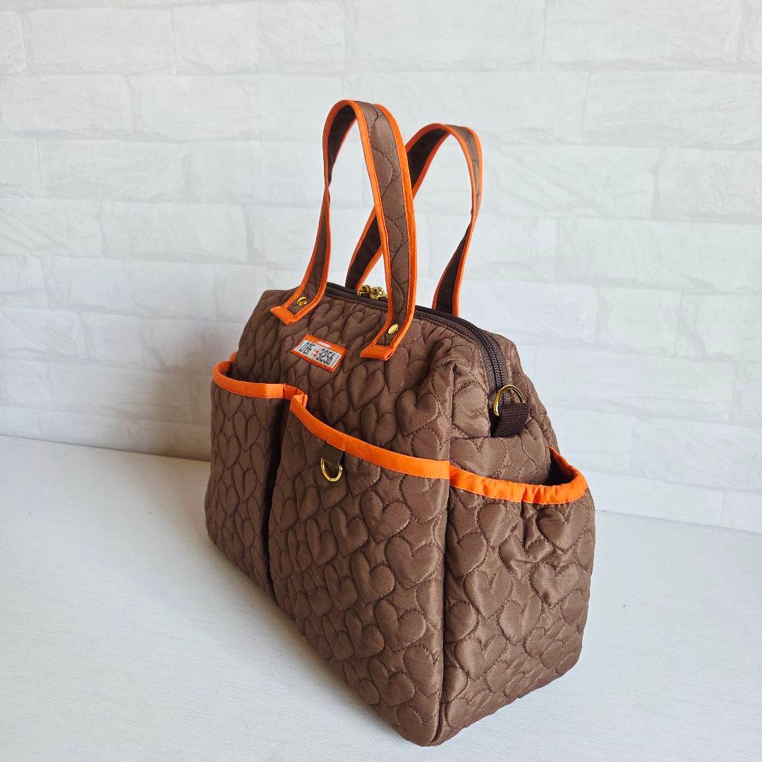 マチャ抹茶様　ポケットいっぱいトートバッグ(L)　ブラウン×オレンジ