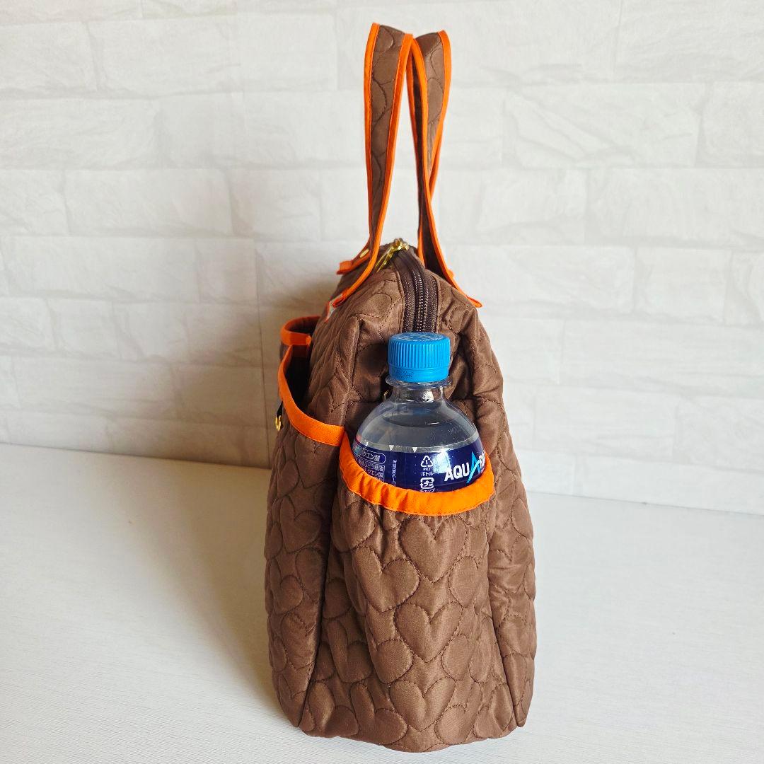 マチャ抹茶様　ポケットいっぱいトートバッグ(L)　ブラウン×オレンジ