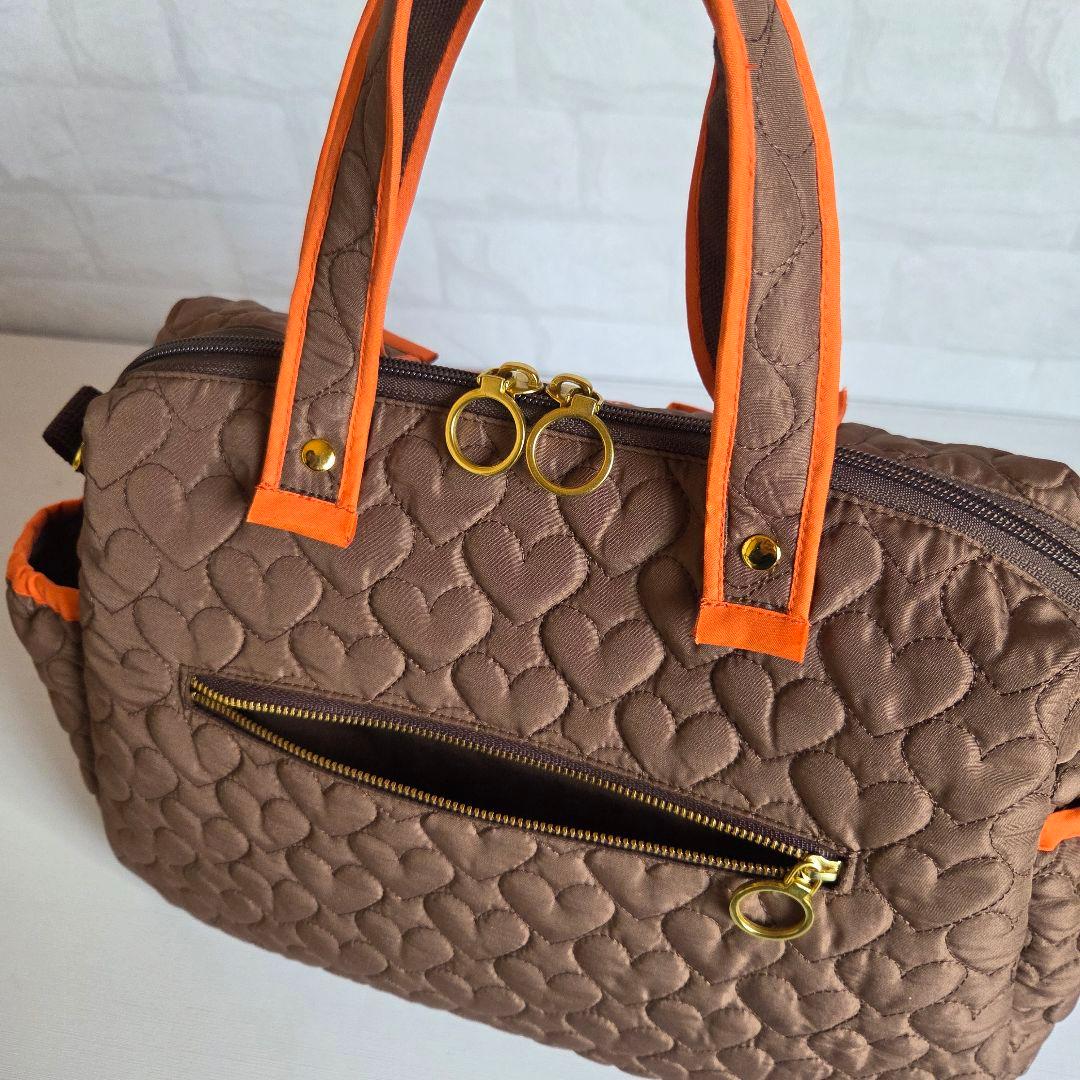 マチャ抹茶様　ポケットいっぱいトートバッグ(L)　ブラウン×オレンジ