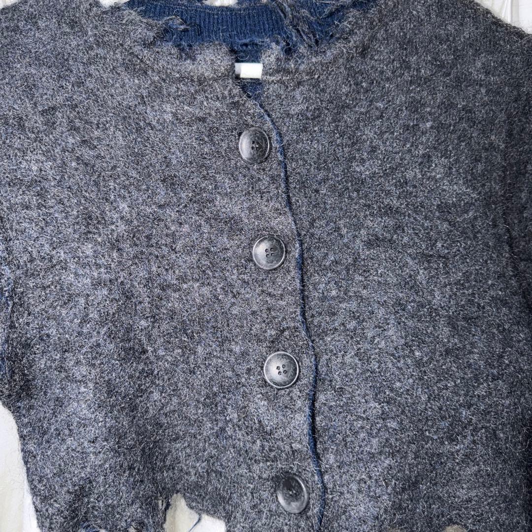 PERVERZEパーバーズ ダメージニットカーディガン グレー リバーシブル