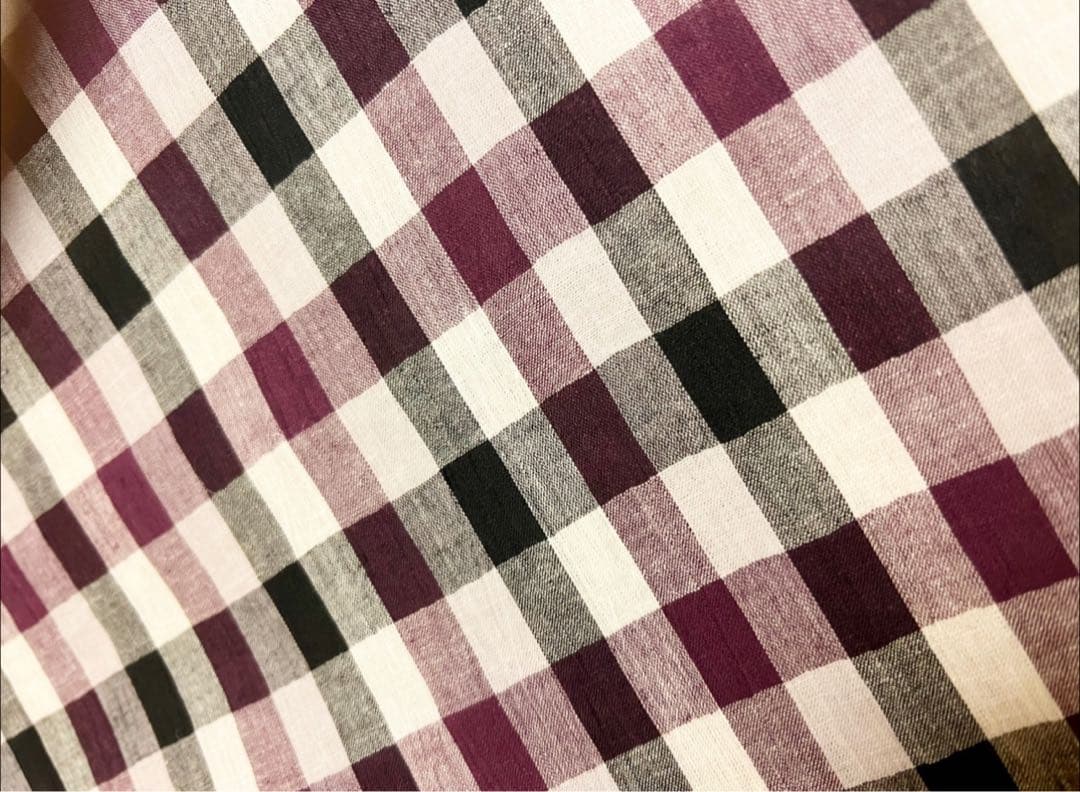 【値下げ】紫と黒と白の格子柄 浴衣　近江ちぢみ　綿麻　藤工房