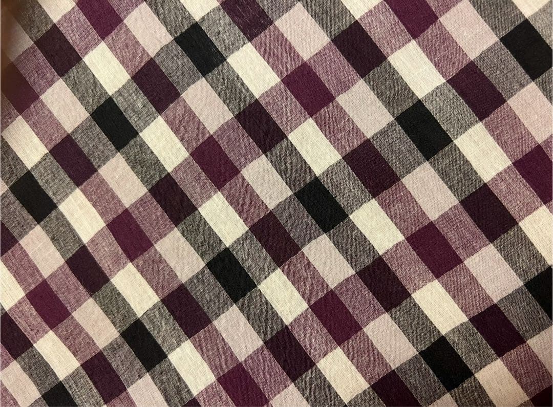 【値下げ】紫と黒と白の格子柄 浴衣　近江ちぢみ　綿麻　藤工房