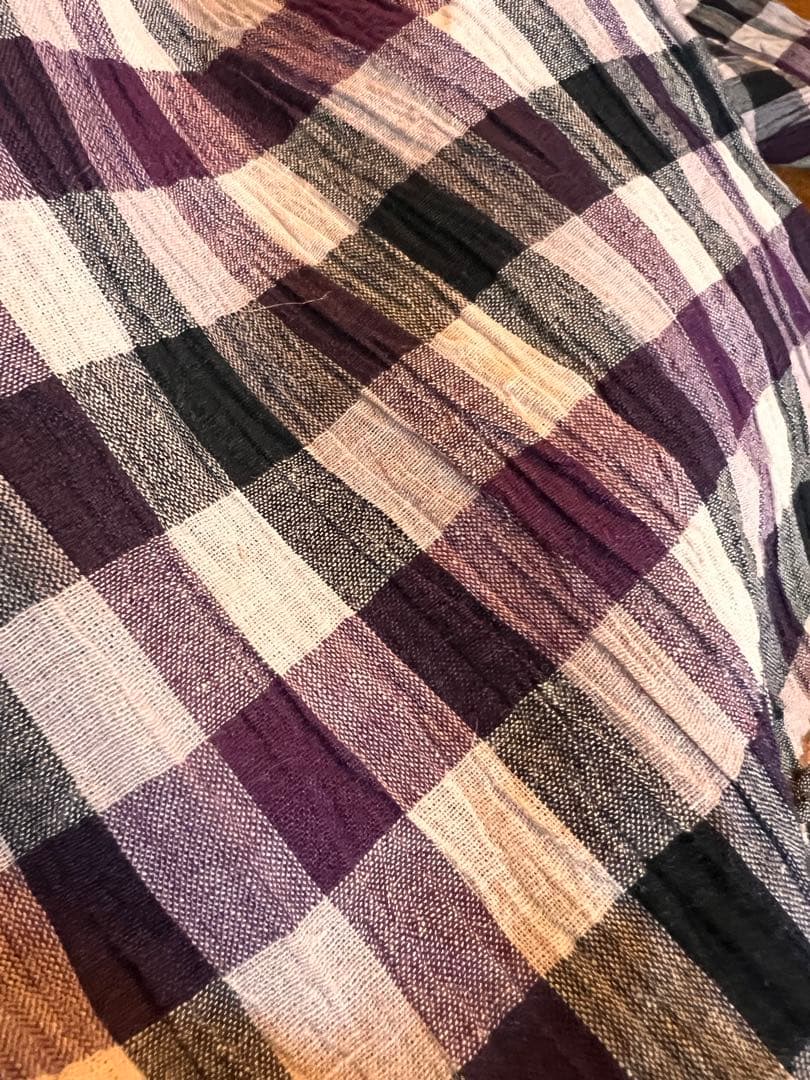 【値下げ】紫と黒と白の格子柄 浴衣　近江ちぢみ　綿麻　藤工房